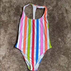 Striped one piece bathing suit